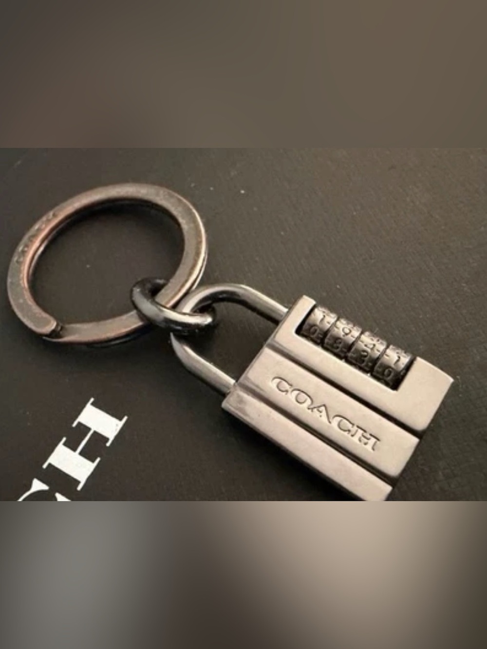 RARE COACH Padlock Charm Keychain/ Bag Charm ~ Gunmetal/ Key Ring/ Engraved